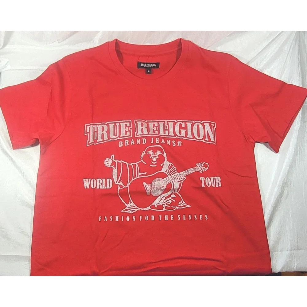True Religion Brand Jeans World Tour Buddha Short Sleeve T-Shirt - Red - Large